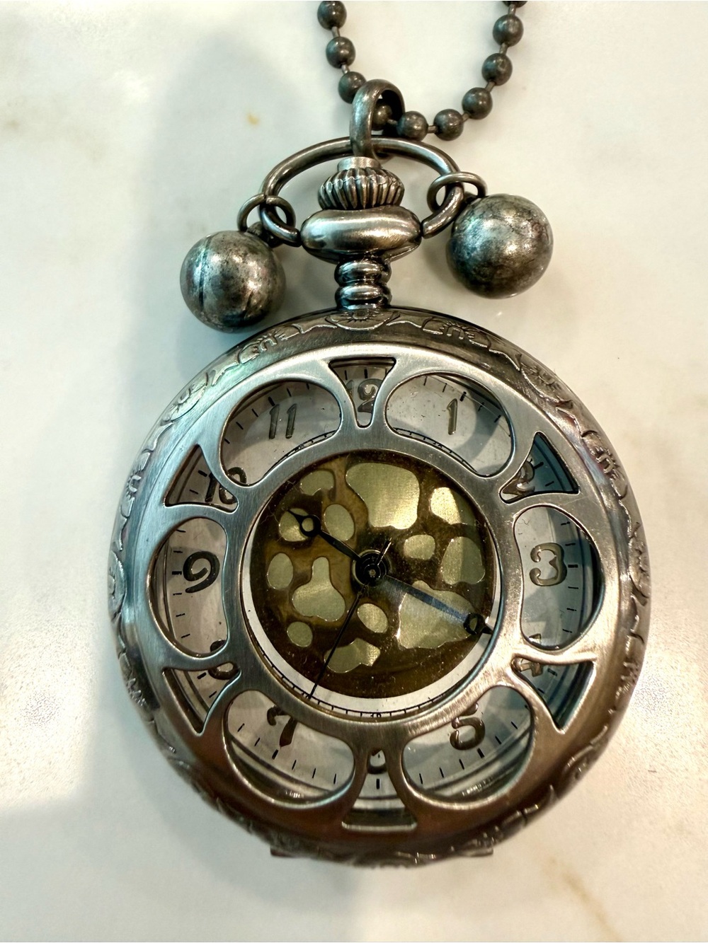 Vintage Silver Tone Steampunk Pocket Watch Pendant Necklace